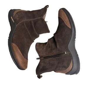 Merrell Freisa Women’s Sz 7.5 Slouch Ankle Boots Brown Suede Leather Side Zip